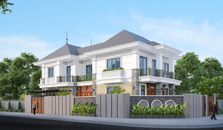 Thiết kế biệt thự 2 tầng 2 mặt tiền
