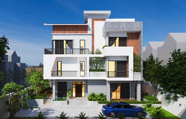Thiết kế nhà biệt thự 3 tầng mái bằng