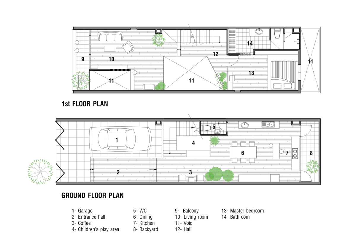 Bản vẽ mặt bằng tầng trệt và tầng 1.